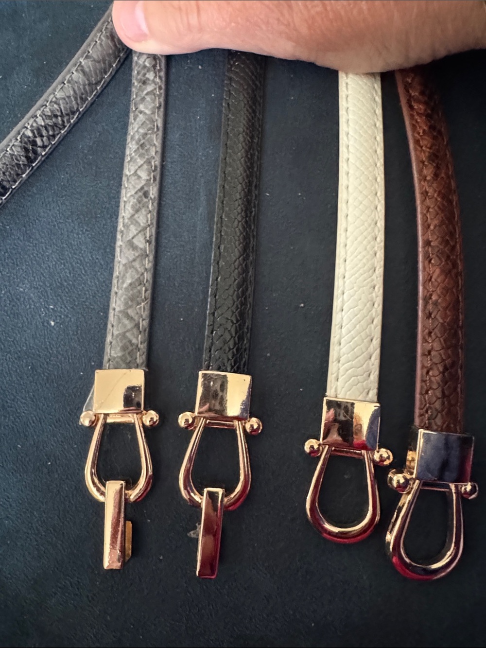 Leather- like Key Lanyard with Gold Clip - Gray, Black, Cream, Brown belts